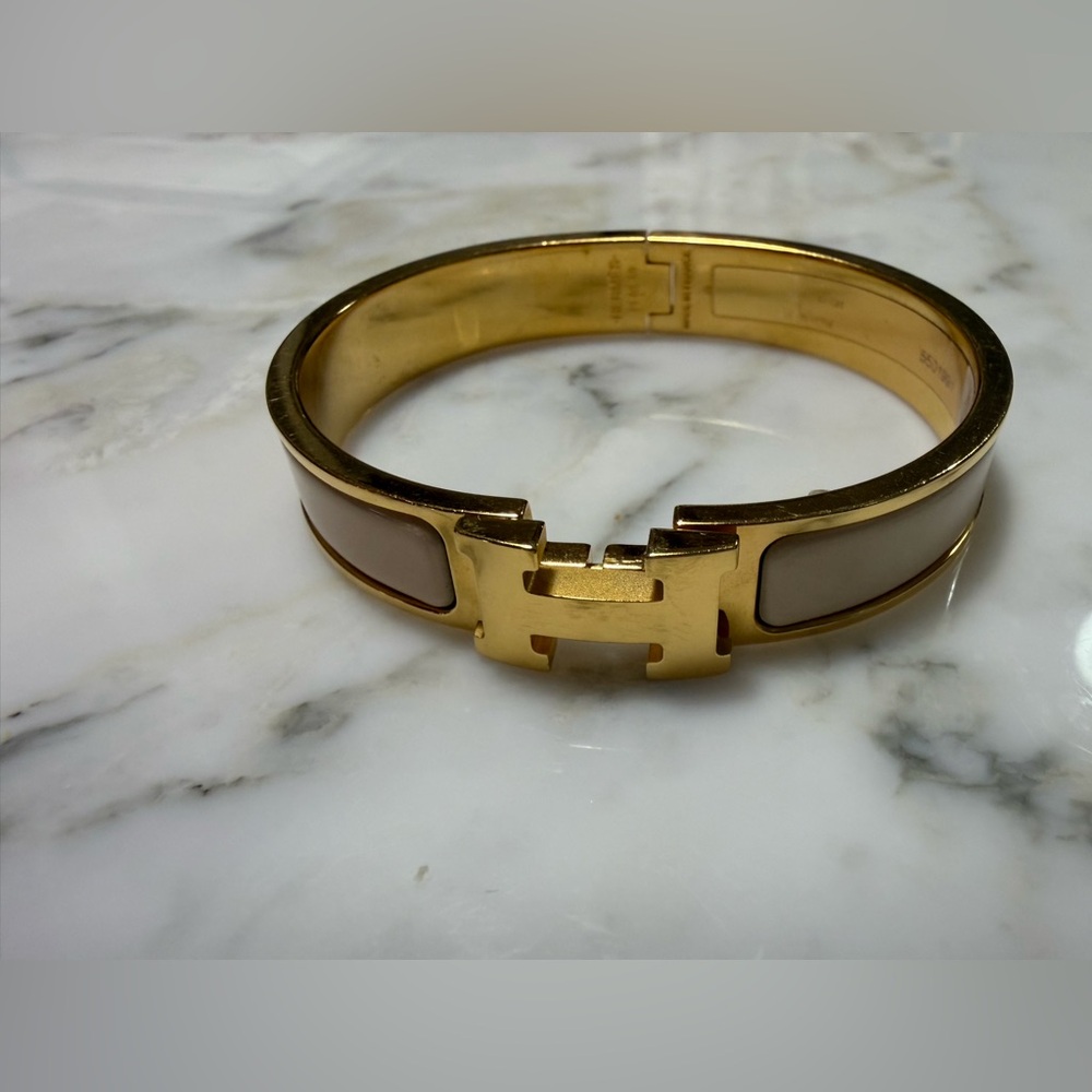 Hermes Gold and Beige Enamel Clic H Bracelet
